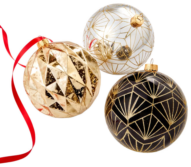Holiday Lane Shine Bright Set of 3 Black and Gold Decorated Shatterproof Ornaments, Created for M... | Macy's