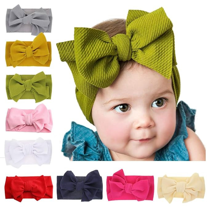 JIAHANG Baby Big Bow Head Wraps, Turban Knotted Hair Bows Headbands Stretchy Hair Bands 9PCS for ... | Amazon (US)