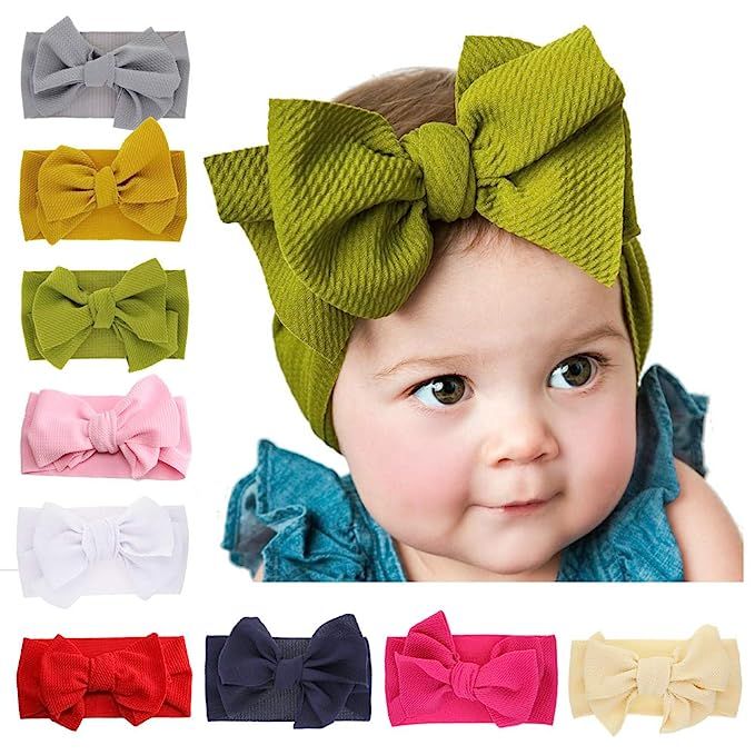 JIAHANG Baby Big Bow Head Wraps, Turban Knotted Hair Bows Headbands Stretchy Hair Bands 9PCS for ... | Amazon (US)