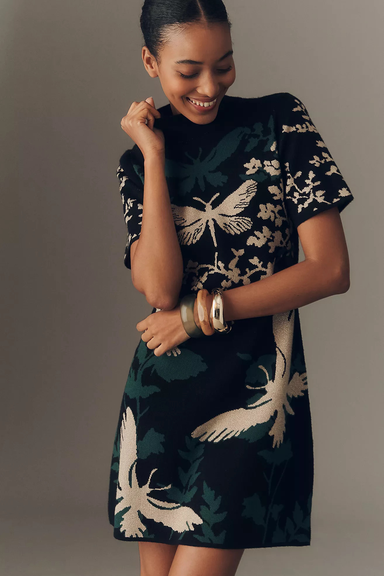 The Nina Short-Sleeve Mock-Neck Mod Sweater Mini Dress | Anthropologie (US)