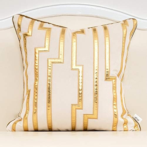 Alerfa 20 x 20 Inches White Geometric Gold Leather Striped Cushion Cases Luxury European Throw Pillo | Amazon (US)