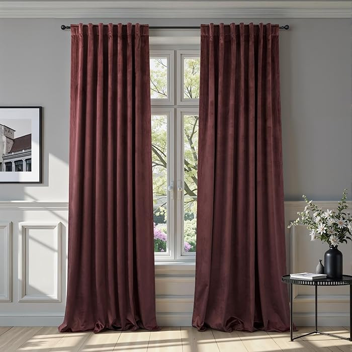 Ruby Wine Velvet Curtains 84 Inch Length for Living Room 2 Panels Back Tab Pocket Luxury Drapes T... | Amazon (US)