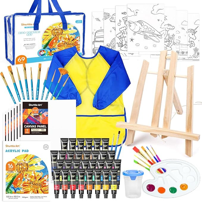 69 Pack Kids Paint Set, Shuttle Art Art Set for Kids with 30 Colors Acrylic Paint, Wood Easel, Ca... | Amazon (US)
