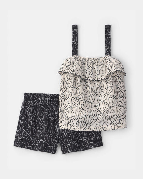 Toddler Girl 2-Piece Shell Ruffle Tank Top & Short Set - Black/Cream | Carter's Inc