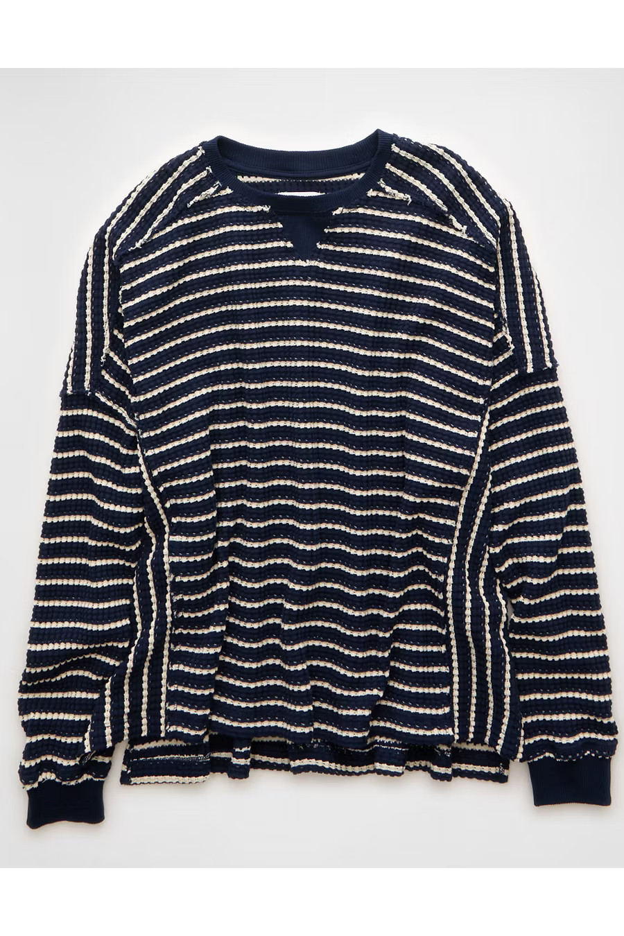 AE Big Hug Crew Neck Waffle Sweatshirt Women's Rich Navy XXS | American Eagle Outfitters (US & CA)