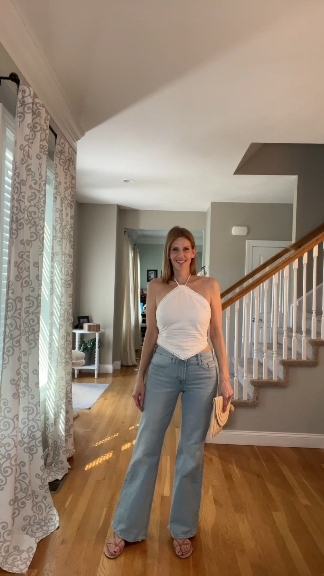 Two tops, one pair of bootcut  jeans 👖✨
white halter + sandals + straw bag 🤍👜
switch it up with a lace top for a softer look 🤍

easy outfit ideas you can mix on repeat 🔁💫

#LTKSeasonal #LTKOver40
