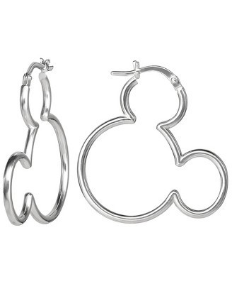 Disney Women's Sterling Silver Mickey Mouse Outline Hoop Earrings | Target