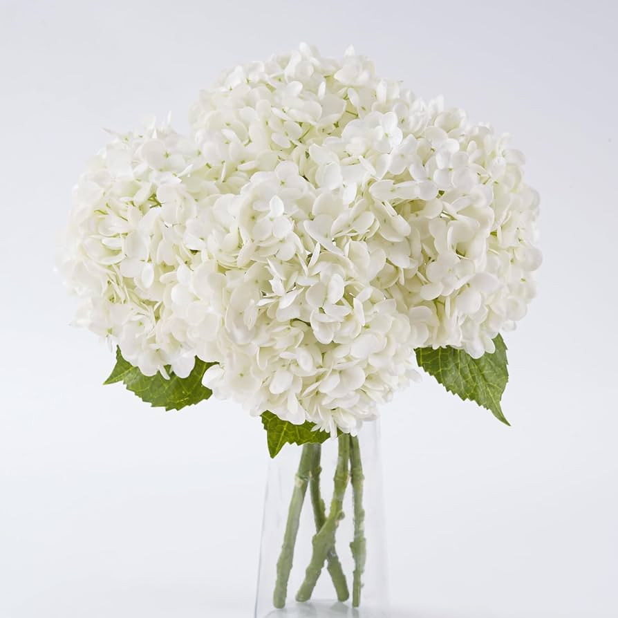 BonBloom's 4 Pcs White Hydrangea Artificial Flowers, 21" Stem Real Touch Latex Faux Hydrangeas Fl... | Amazon (US)