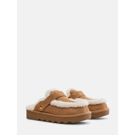Joyspun Women's Convertible Clog Slippers with Faux Fur Lining | Walmart (US)