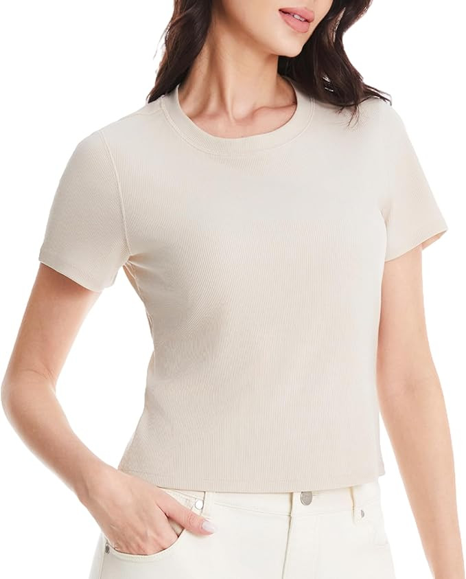 Women Short Sleeve T-Shirt Casual Blouse Cool Trendy Cotton Basic Top Summer Solid Color Outfits ... | Amazon (US)