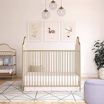 Little Seeds Piper Upholstered Metal Crib, Gold | Amazon (US)