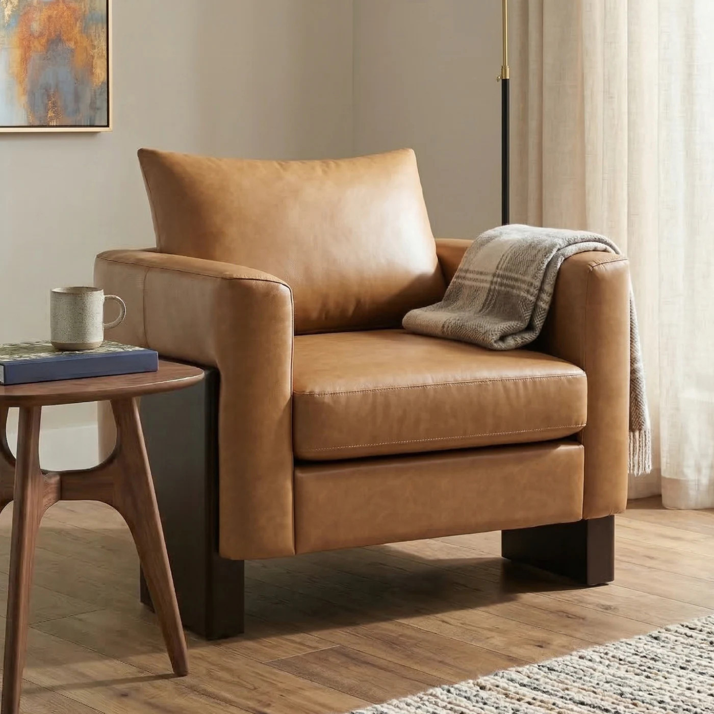 CHITA Brown Contemporary Club Accent Chair with Rubberwood Legs and Removable Cushion plus Padded Seat and Supportive Backrest one_size | ACHA-377 | Lowe's