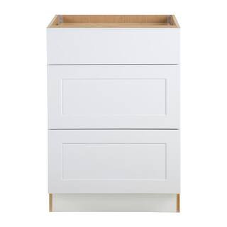 Cambridge White Plywood Shaker Stock Assembled Base Cabinet with 3 Soft Close Drawers (24 in. x 3... | The Home Depot