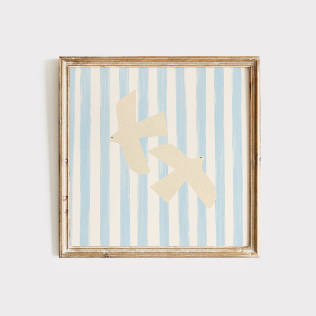 Blue Striped Dove Print, INSTANT Digital Downloadable Wall Art, Trendy Decor, Nautical Illustrati... | Etsy (US)