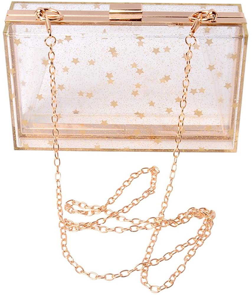 Women Acrylic Transparent Gold star Evening Bags Purses Clutch Vintage Banquet Handbag | Amazon (US)