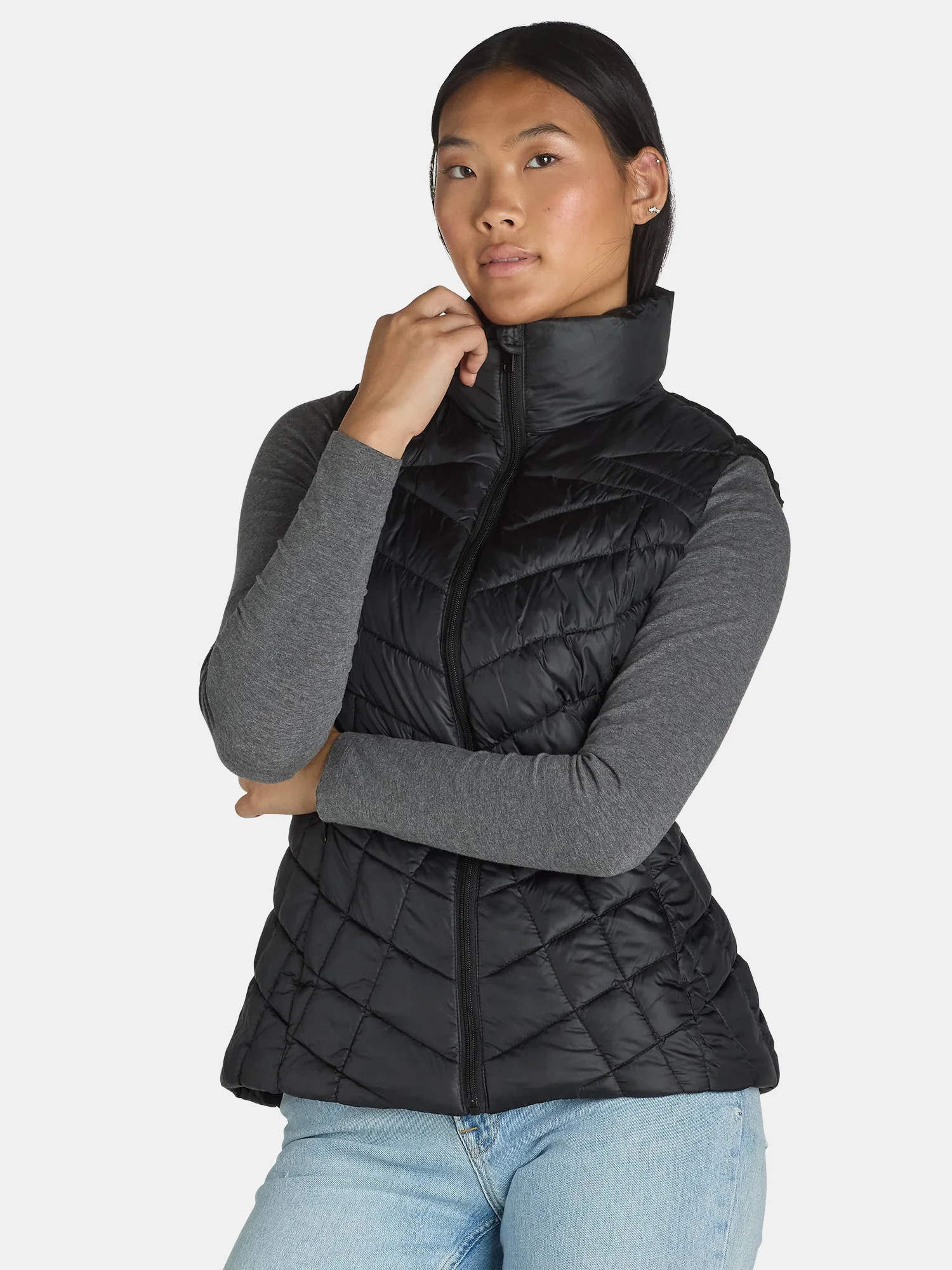 Big Chill Women's Chevron Quilted Puffer Vest, Midweight, Sizes S-3X | Walmart (US)