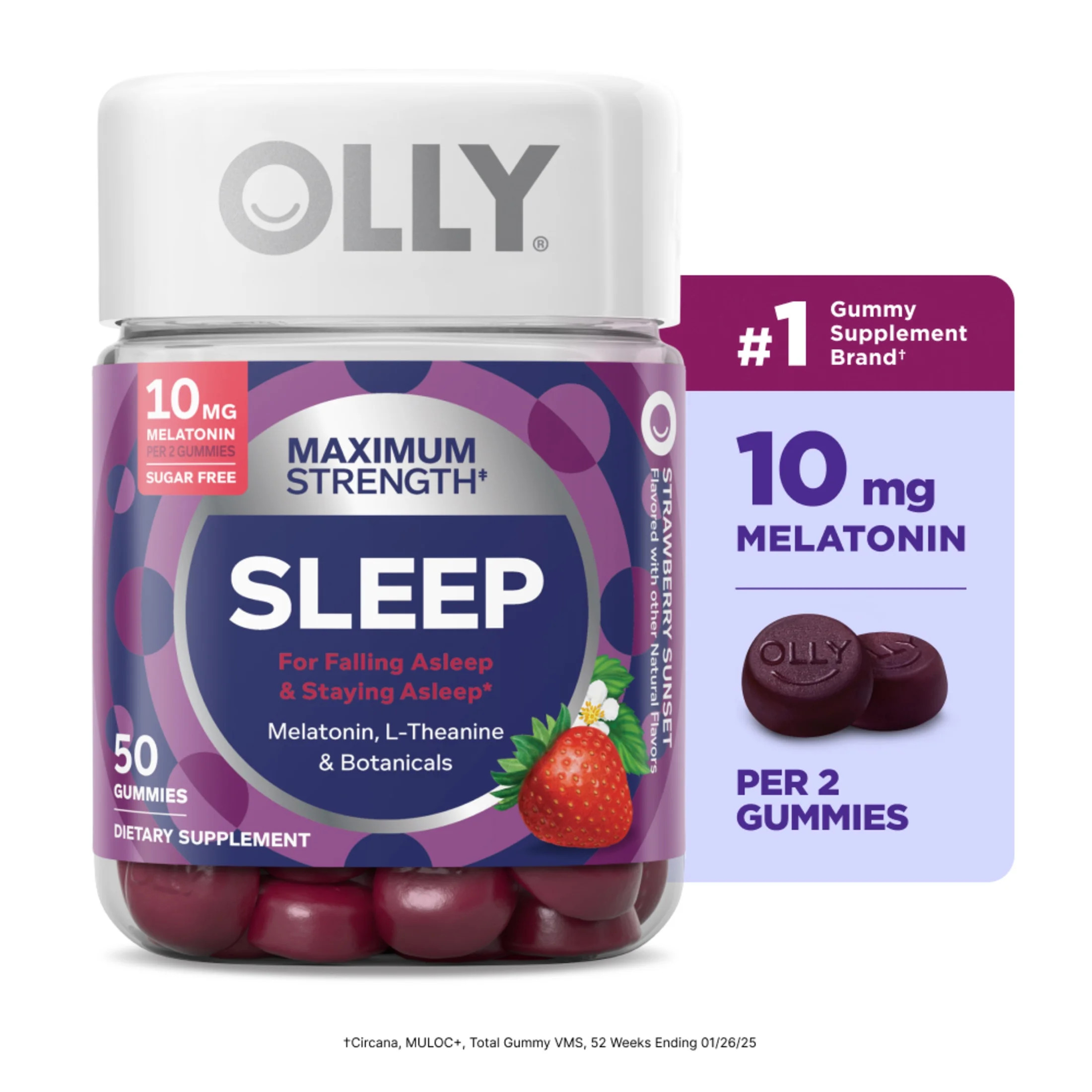 OLLY Maximum Strength Sleep Gummy Supplement, 10 mg Melatonin, L-Theanine, Strawberry Flavored, 5... | Walmart (US)