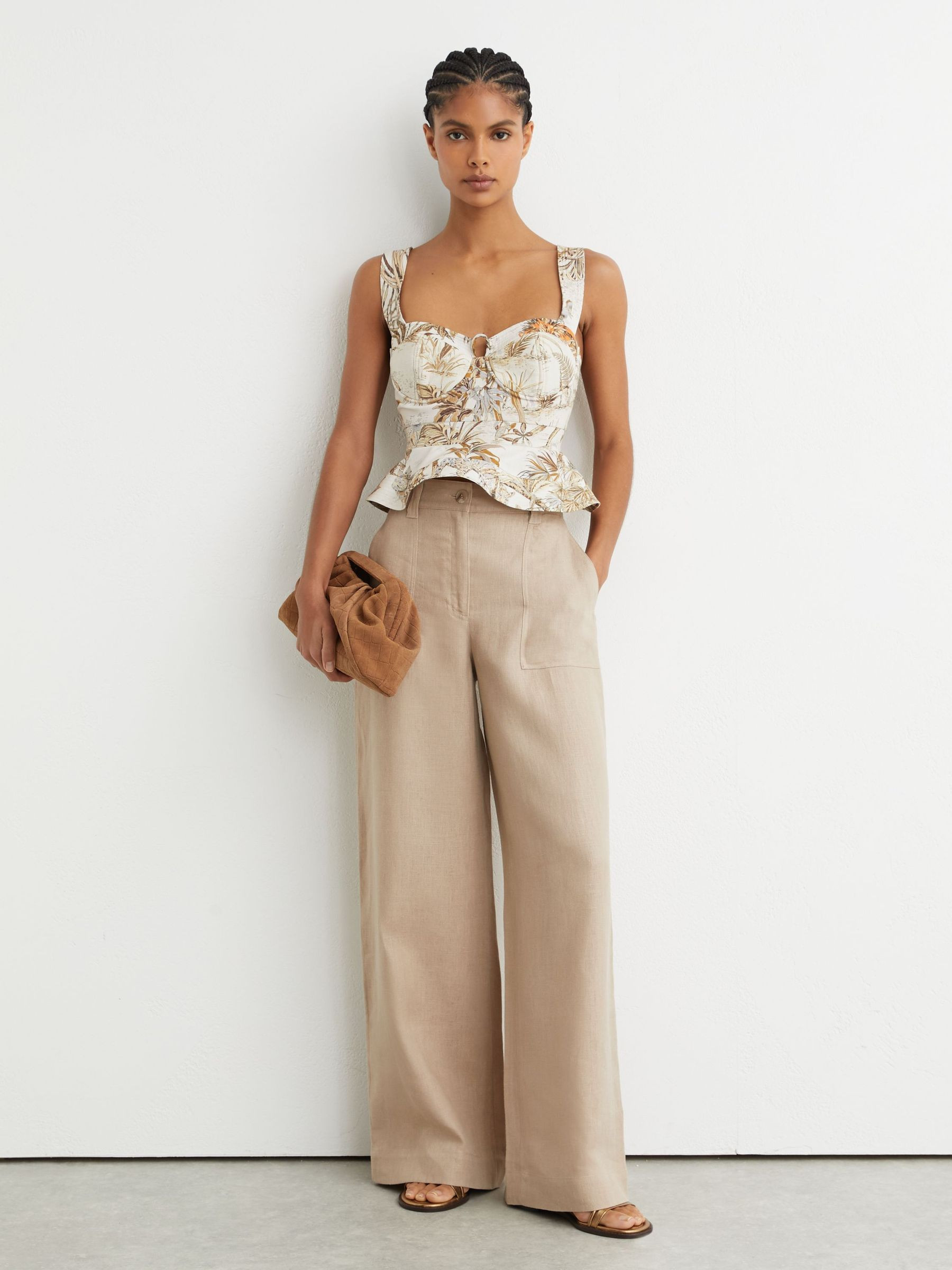 Reiss Cotton Safari Print Bustier Top in Neutral - REISS | Reiss UK