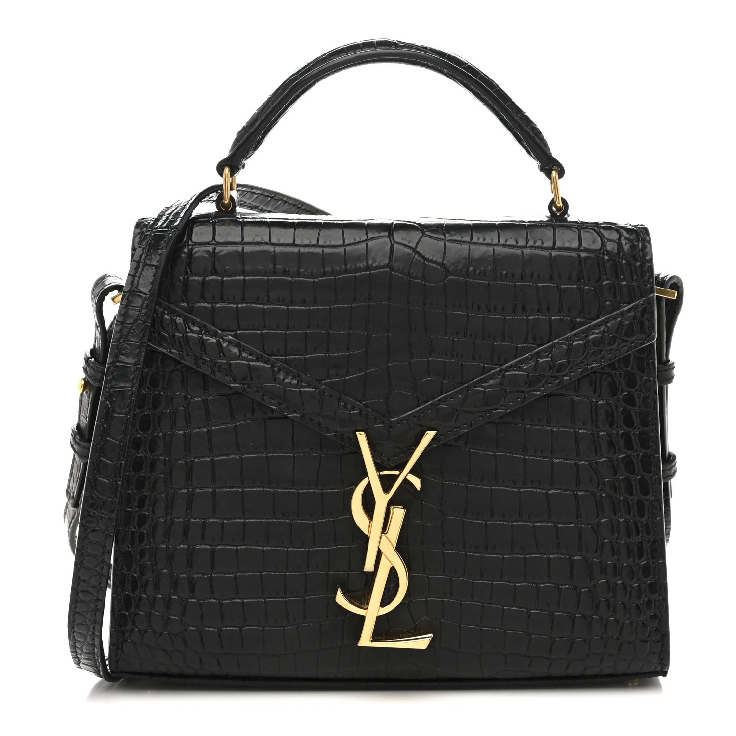 Calfskin Crocodile Embossed Mini Classic Monogram Cassandra Top Handle Black | FASHIONPHILE (US)
