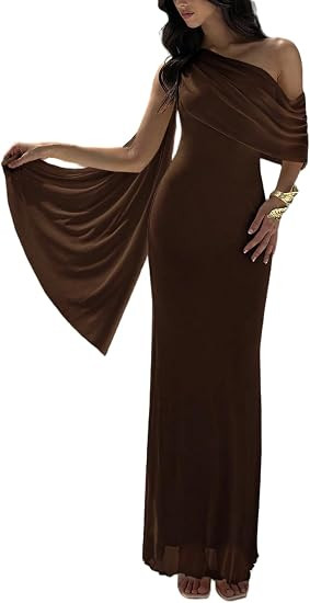 SKAYS Women's One Shoulder Maxi Dress Ruched Bodycon Formal Wedding Guest Summer Modest Elegant C... | Amazon (US)