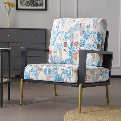 Floral Accent Chair, Velvet Relaxed Style Arm Chair With Frame, Fabric Upholstered For Living Room With In Stylish Offices Metal Legs For Reading Styl | Wayfair North America
