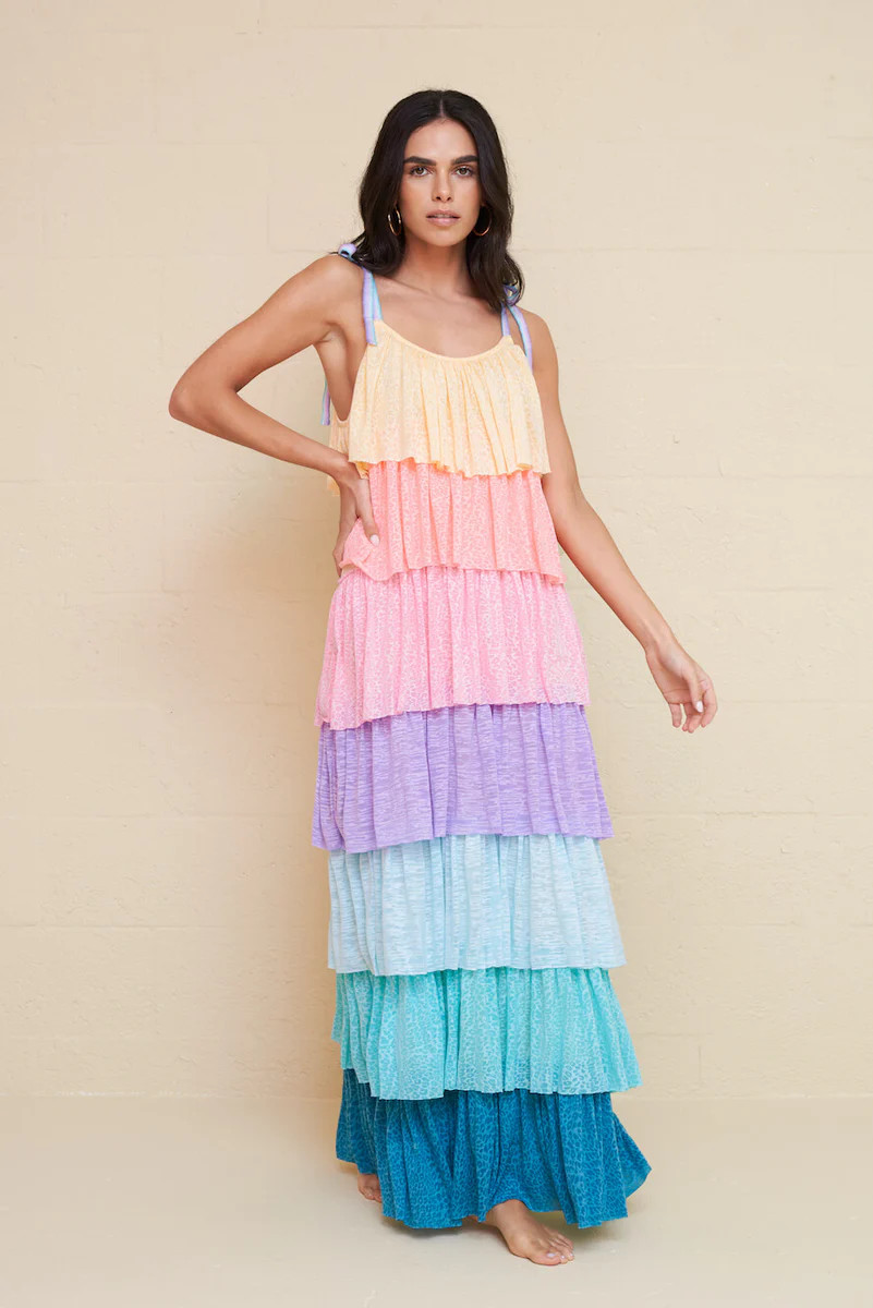 Rainbow Tiered Dress | pitusa