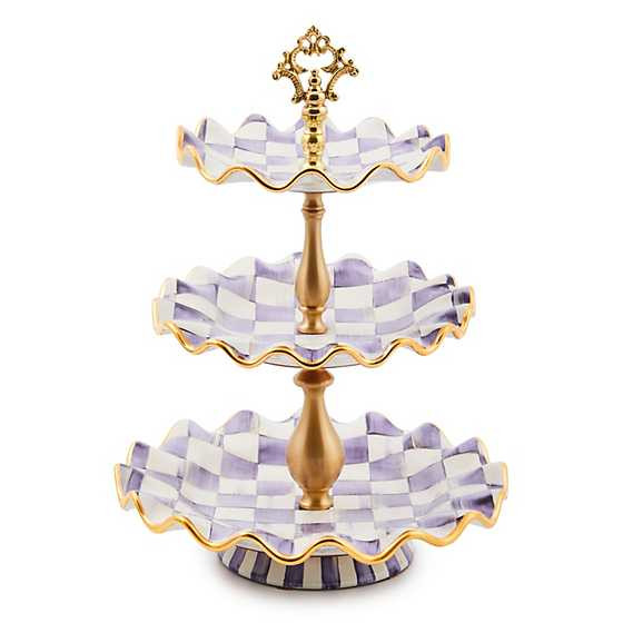 Plum Check Ceramic Three Tier Sweet Stand | MacKenzie-Childs