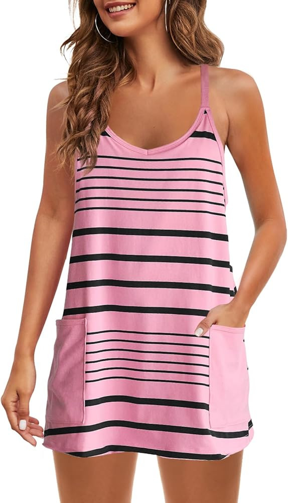 Panadila Womens Summer Sleeveless Mini Dress V Neck Spaghetti Strap Sundress Athletic Short Dress... | Amazon (US)