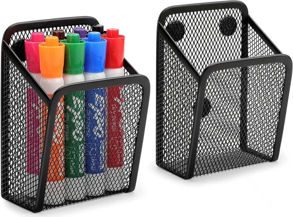 MaxGear Magnetic Pen Holder, 2 Pack Mesh Pencil Holder for Desk Storage Basket Organizer Marker H... | Amazon (US)