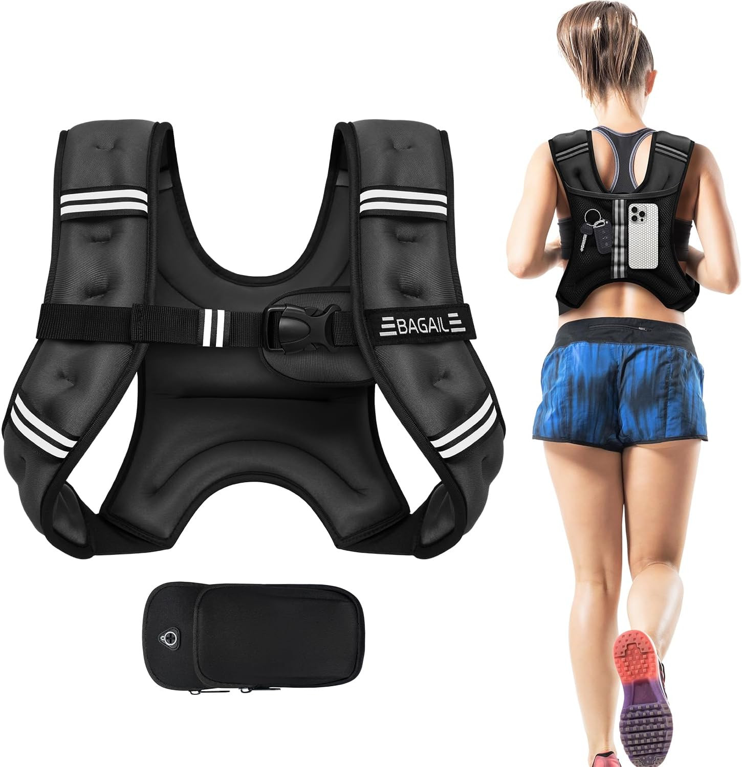 BAGAIL Weighted Vest, 5lbs/10lbs/12lbs/15lbs/20lbs/25lbs/30lbs Weight Vest with Detachable Phone ... | Amazon (US)