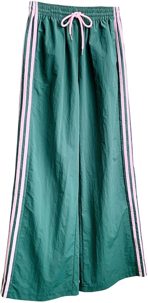 SOLY HUX Women's Y2k Striped Side Baggy Pants Drawstring Elastic Waist Wide Leg Track Pants Stree... | Amazon (US)