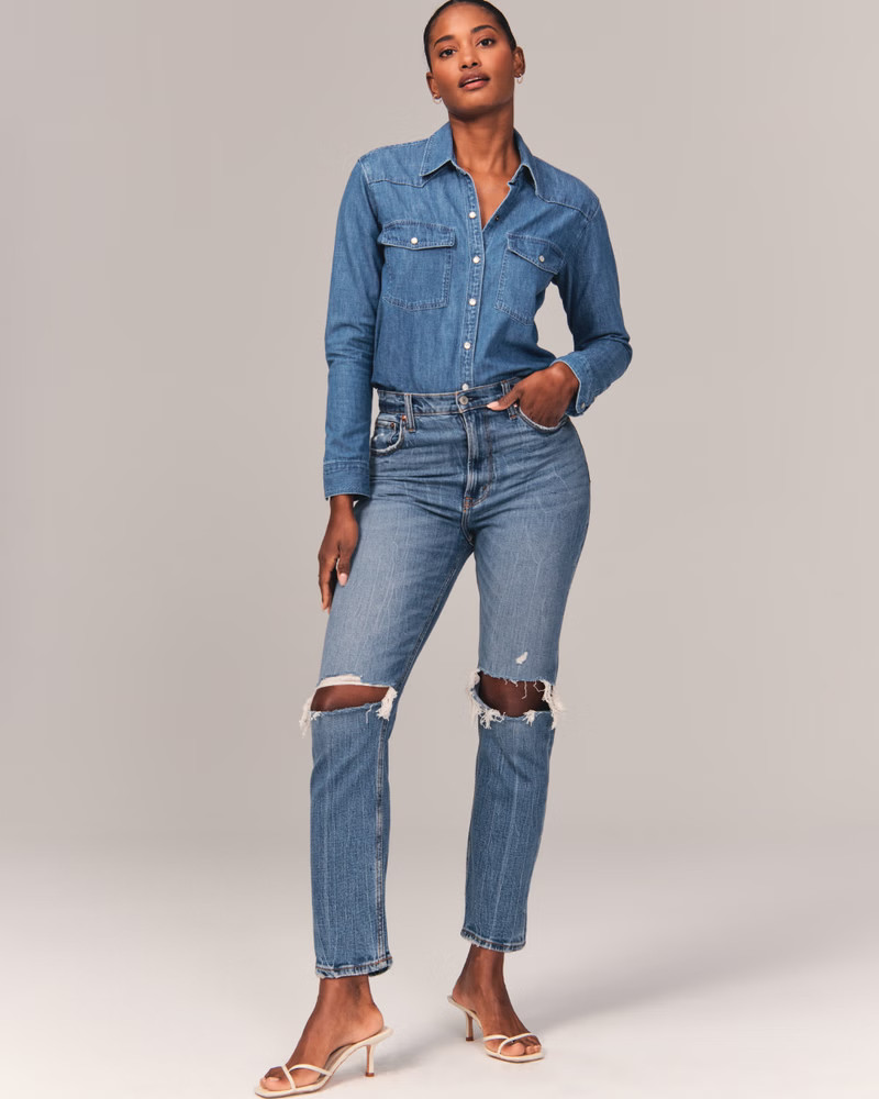 Women's Curve Love Ultra High Rise Ankle Straight Jeans | Women's Bottoms | Abercrombie.com | Abercrombie & Fitch (US)