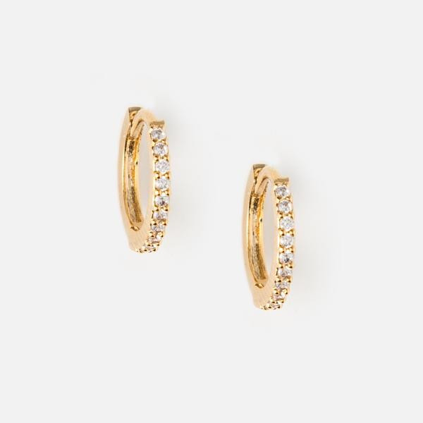 Mini Pave Huggie Hoop Earrings - Gold | Orelia London