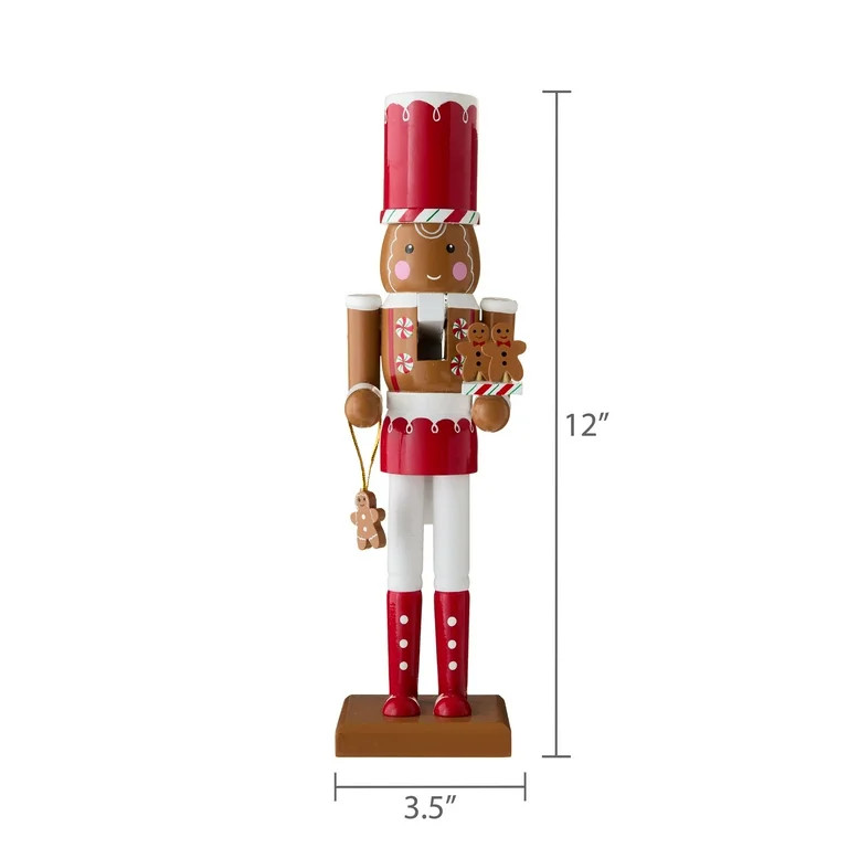 Gingerbread Man Decorative Nutcracker, Red and White, 12 inch | Walmart (US)