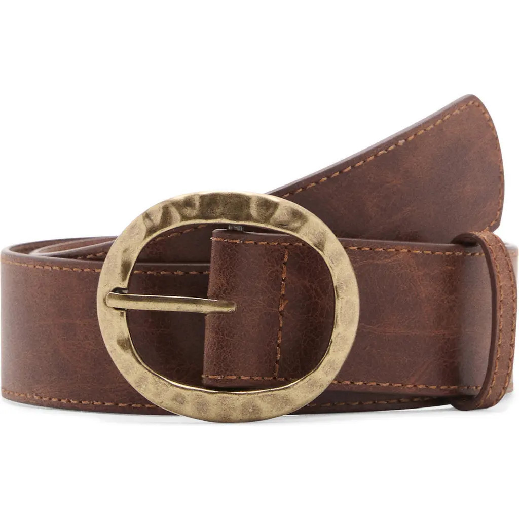 MANGO Textured Faux Leather Belt with Round Buckle in Brown at Nordstrom, Size Medium | Nordstrom