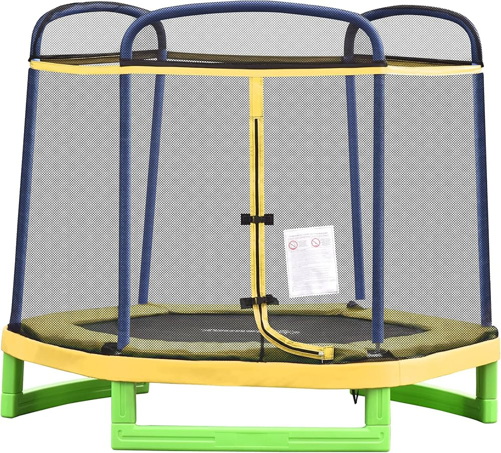 Outsunny 84.75" Kids Trampoline Indoor Bouncer Jumper w/Security Enclosure Net Spring Gym Play Ch... | Amazon (US)