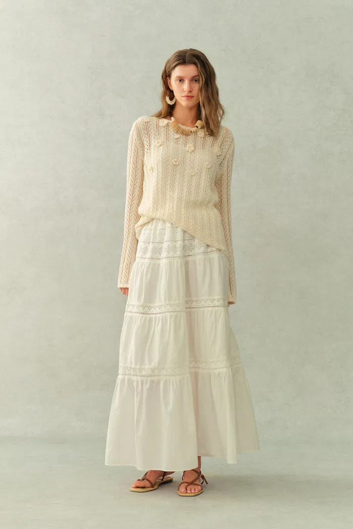 Eliana Hand-Crocheted Floral Openwork Top In Cotton Knit | Fabrique