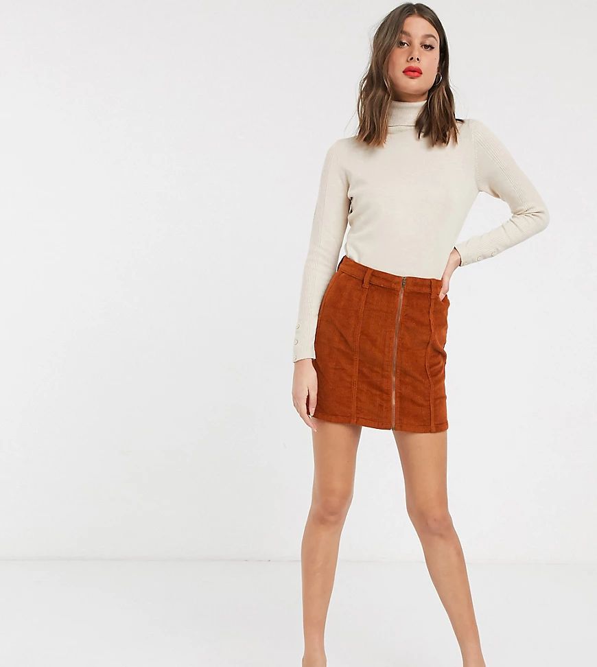 Only Nyla corduroy zip front a line skirt-Orange | ASOS (Global)