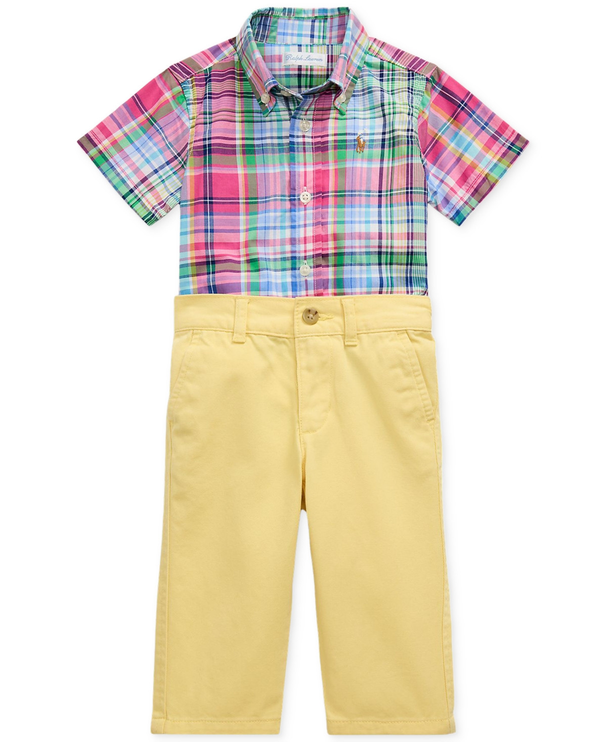 Polo Ralph Lauren Baby Boys Plaid Poplin Shirt & Chino Pants Set - Yellow | Macy's