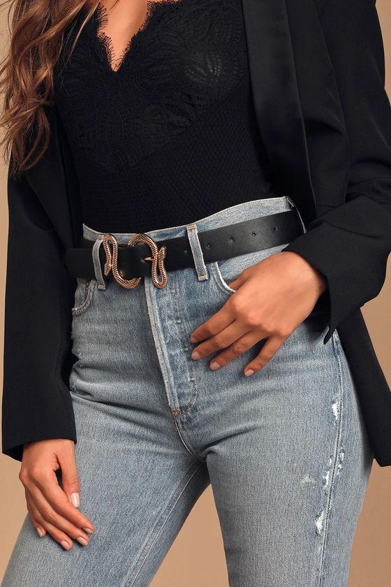 Double the Sass Black and Gold Snake Belt | Lulus (US)