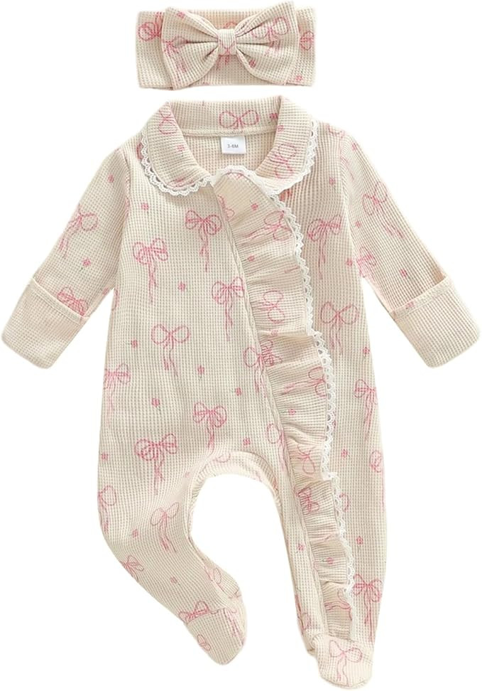 Ayalinggo Newborn Baby Girl Fall Winter Outfits Clothes Knit Jumpsuit Ruffle Romper Newborn Comin... | Amazon (US)