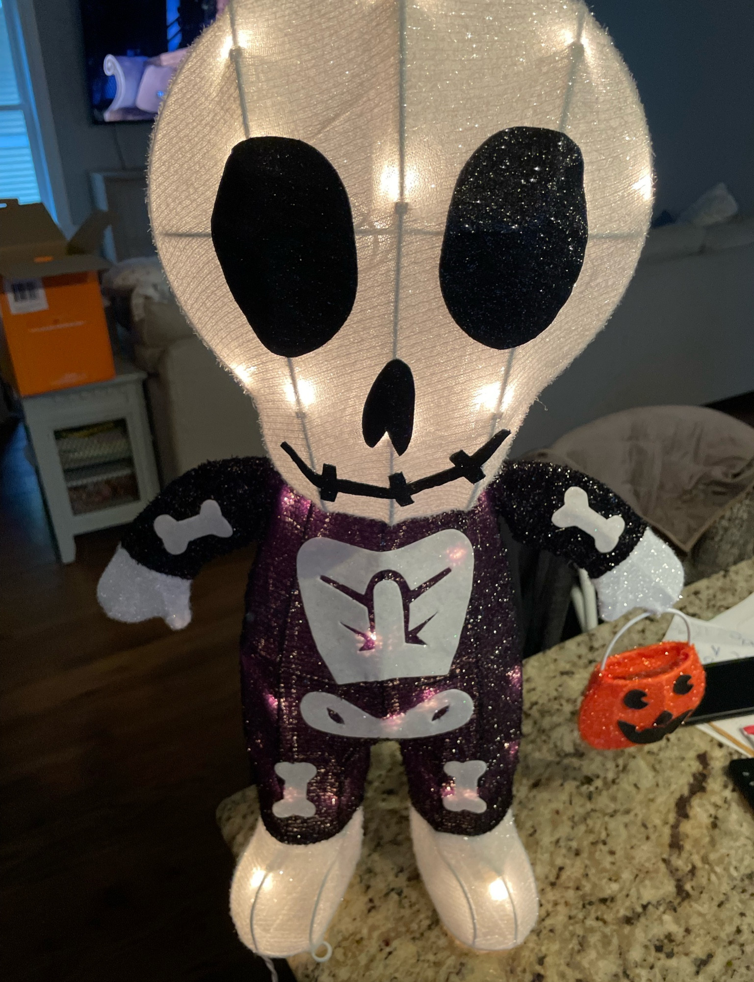 My big kids have been begging me to put up our Halloween decorations. I snagged a few new things for this year’s display including this adorable guy who lights up. 
