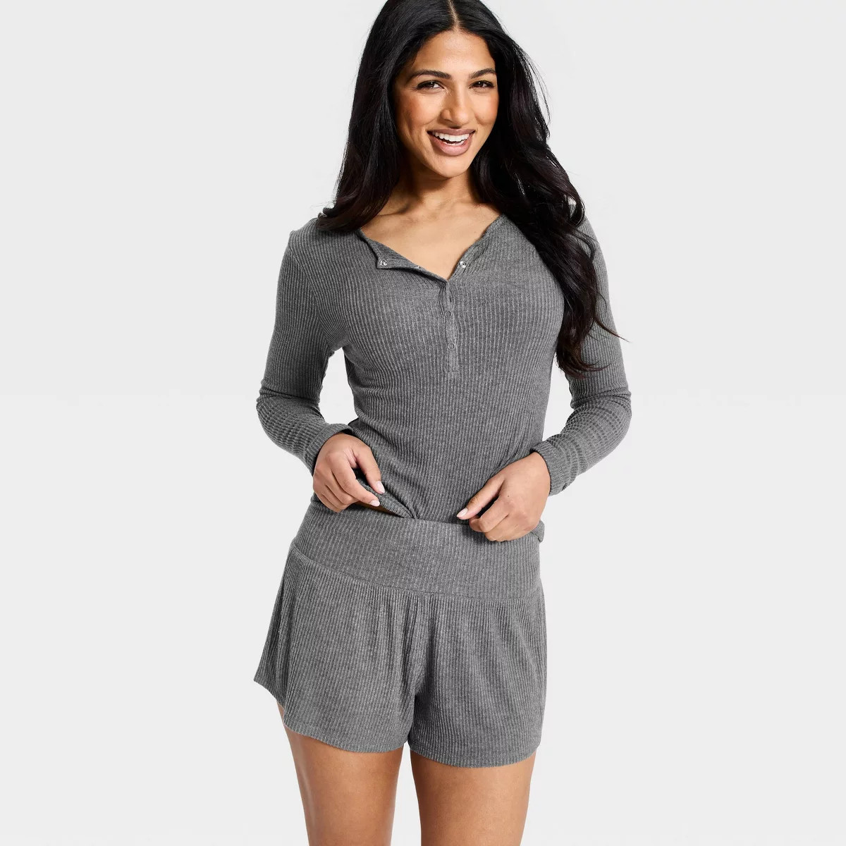 Women's Cozy Ribbed Shorts - Auden™ Dark Gray M | Target