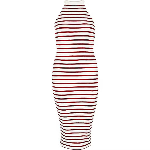 Red stripe ribbed bodycon midi dress | River Island (US)