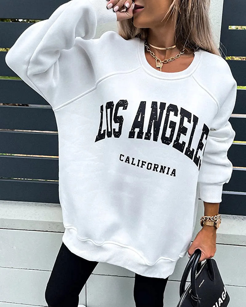 Loccysu Womens Los Angeles Oversized Sweatshirts Crewneck California Graphic Long Sleeve Loose Fi... | Amazon (US)