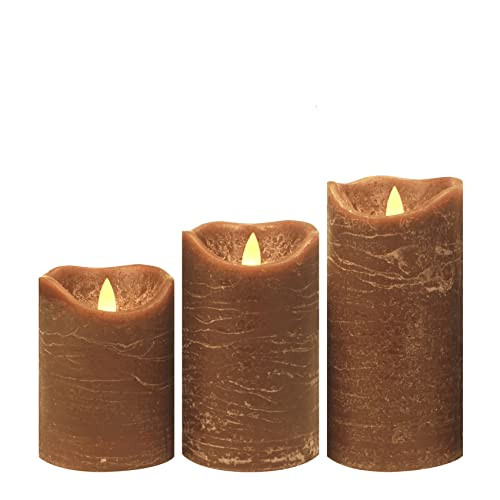 CANDLE CHOICE Battery Operated Flameless Candles with Timer Real Wax Realistic Flickering Electric LED Pillars Automatic Built-in Daily Cycle Timer 6-Hour on 18-Hour Off Set of 3 Rustic Texture Brown | Amazon (US)
