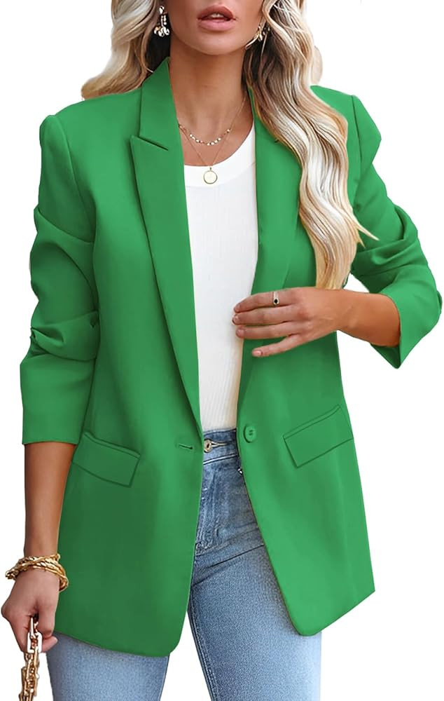 Womens Casual Loose Blazers Long Sleeve Pockets Work Office Jacket Blazer | Amazon (US)