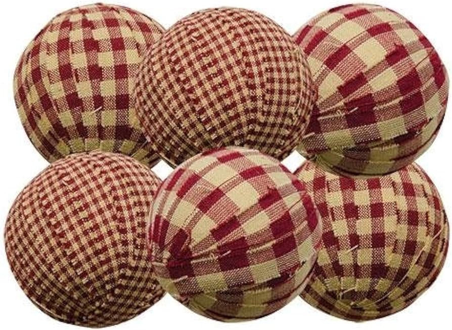Rag Balls Set of 6 Burgundy Gingham 2.5 In. Diameter Bowl Filler Country Prim Decor | Amazon (US)