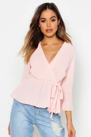 Wrap Over Tie Blouse | Boohoo.com (US & CA)