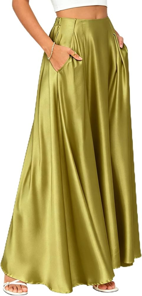 MAKABO Maxi Satin Skirts for Womens High Waisted Flowy Long A line Skirt Trendy for Office Holida... | Amazon (US)